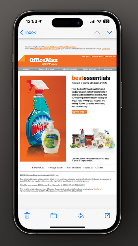 OfficeMax Workplace Product Email Example